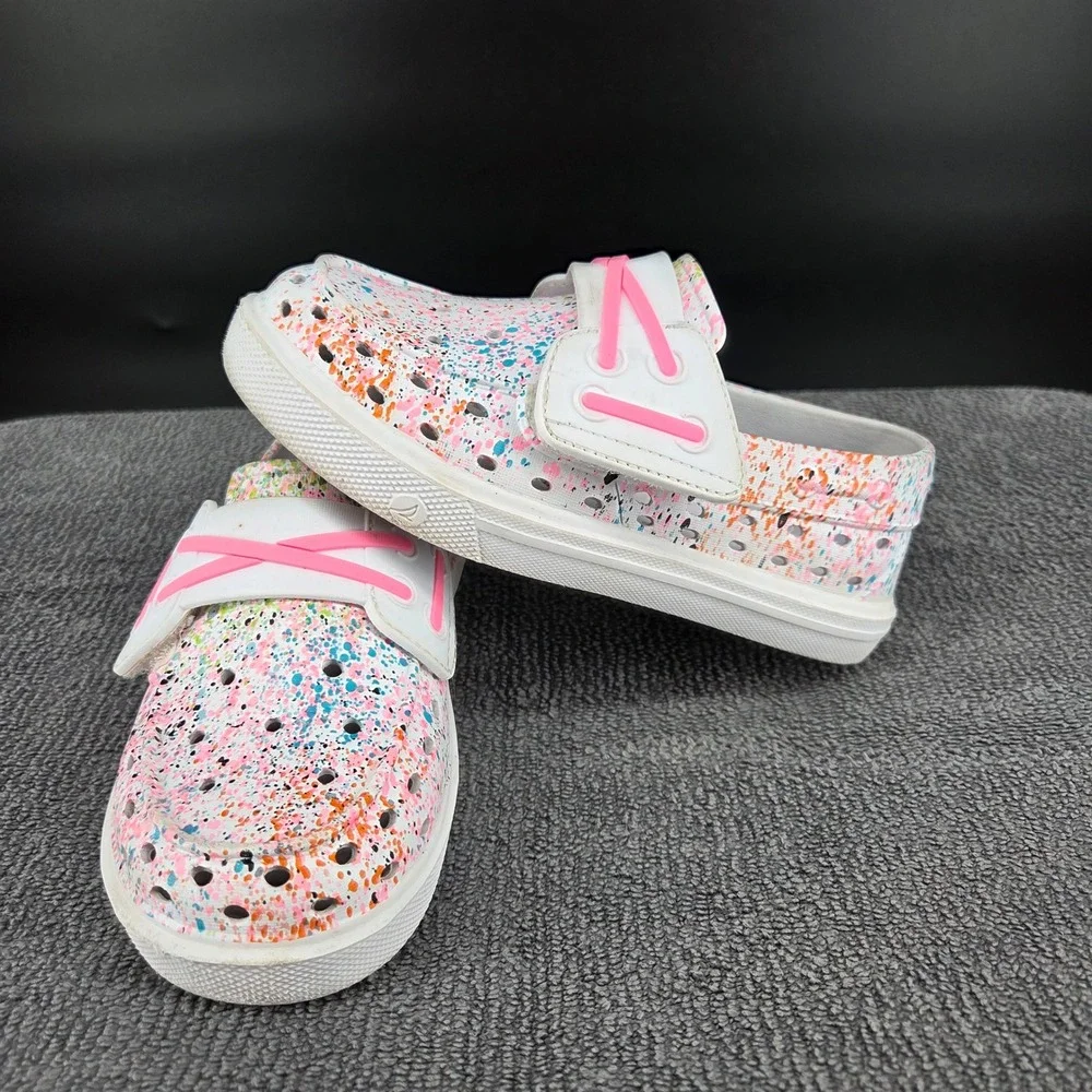 Sperry Float Girls White Multi Paint Splatter Boat Shoes SCL166614 Size 11M
